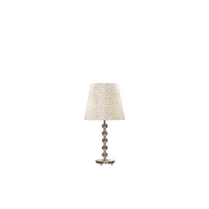 Lampa stołowa Queen TL1 BIG Ideal Lux  077758  Klosz z tkaniny ze złotym błyszczącym wzorem Lampa ma metalową oprawę wykończoną w złotym kolorze posiada kryształowe elementy