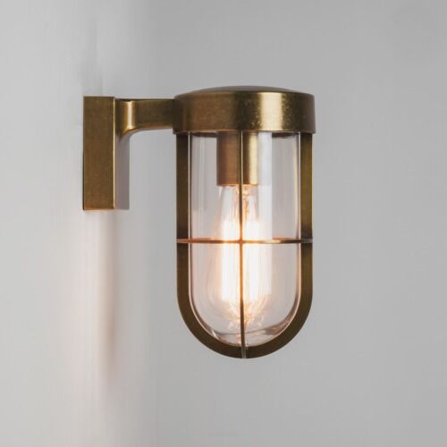 Lampa ścienna kinkiet Cabin Wall Light- Astro 7559 1368003  industrailna  antyczny mosiądz przezroczyste szkło IP44 