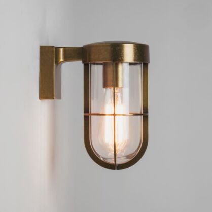 Lampa ścienna kinkiet Cabin Wall Light- Astro 7559 1368003  industrailna  antyczny mosiądz przezroczyste szkło IP44 