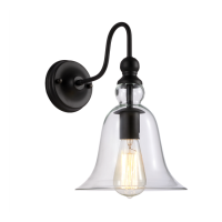 Kinkiet Paris- W01796BK w stylu loftowym, vintage transparentny szklany klosz metalowe elementy w kolorze czarnym