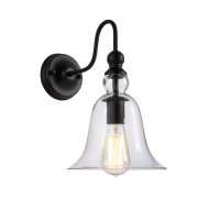 Kinkiet Paris- W01796BK w stylu loftowym, vintage transparentny szklany klosz metalowe elementy w kolorze czarnym