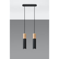 LAMPA  WISZĄCA PABLO 2  CZARNE TUBY Z DREWNIANYM AKCENTEM PROSTA IDEALNA DO SALONU SL.0633 Sollux