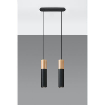 LAMPA  WISZĄCA PABLO 2  CZARNE TUBY Z DREWNIANYM AKCENTEM PROSTA IDEALNA DO SALONU SL.0633 Sollux