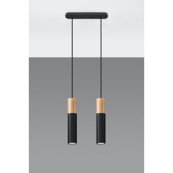 LAMPA  WISZĄCA PABLO 2  CZARNE TUBY Z DREWNIANYM AKCENTEM PROSTA IDEALNA DO SALONU SL.0633 Sollux